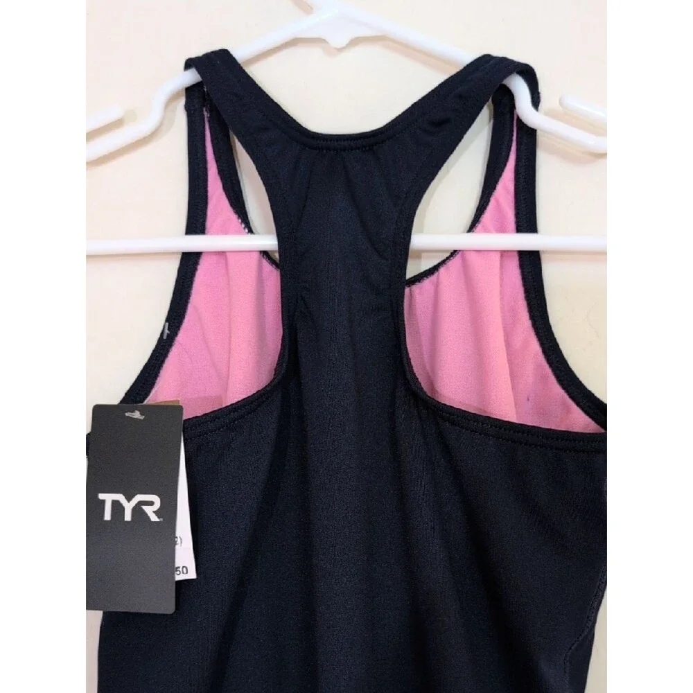 NWT TYR Durafast Lite Ella Maxfit Girl One Piece Swimsuit Navy Blue Racerback -L